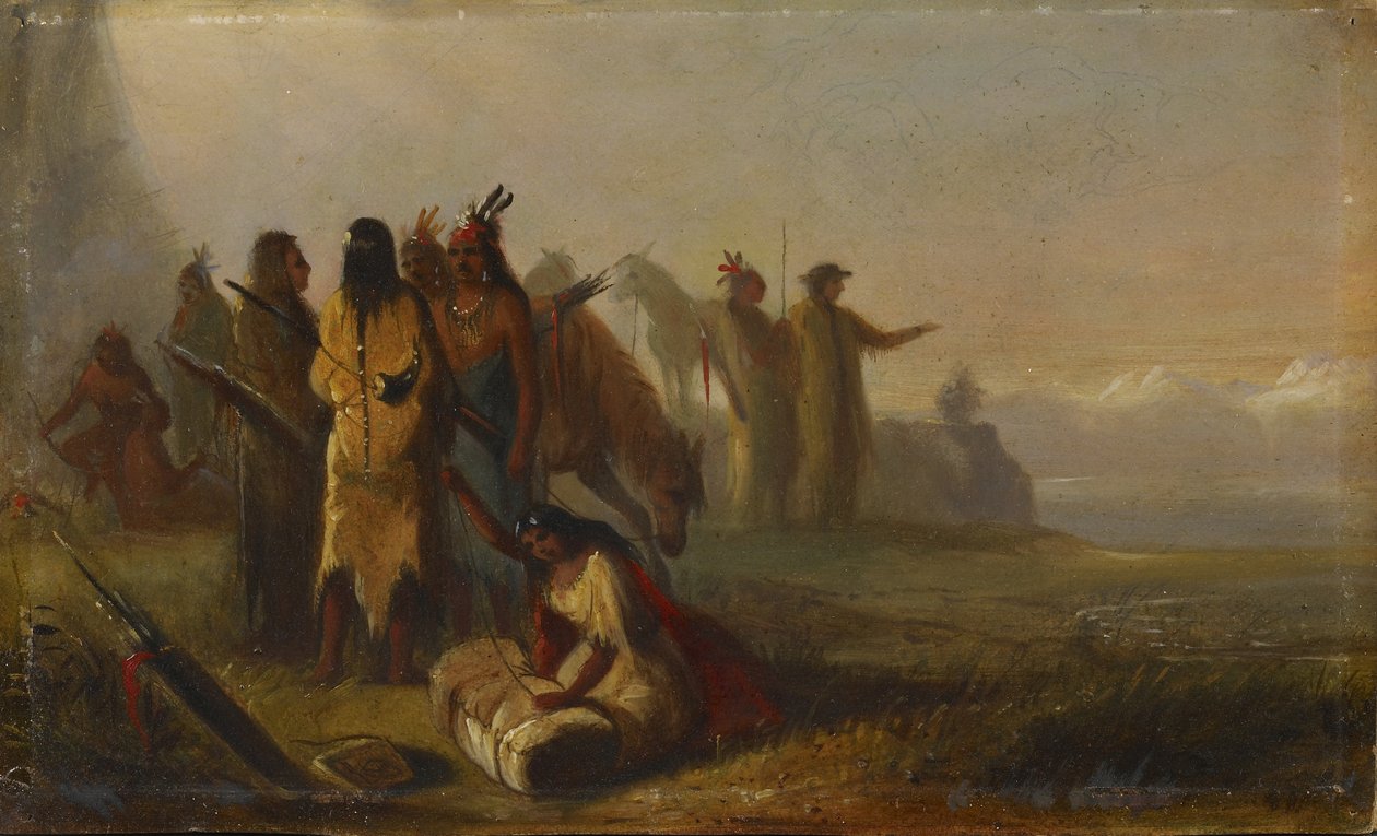 Scen med pälsjägare och indianer av Alfred Jacob Miller