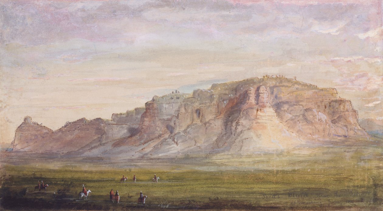 Scotts Bluff nära Nebraska (Platte), ca 1837 (akvarell på papper) av Alfred Jacob Miller