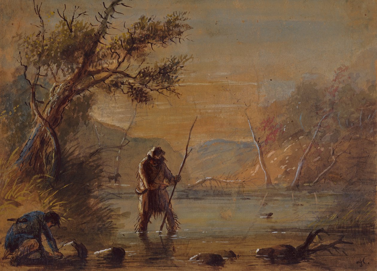 Setting Traps for Beaver, ca 1837 (penna, akvarell och gouache på papper) av Alfred Jacob Miller
