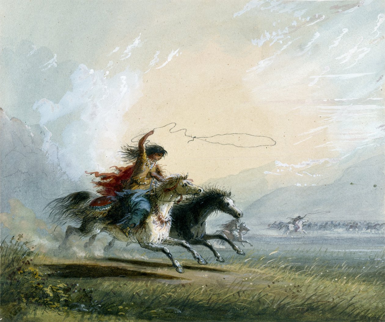 Shoshone-kvinna – fångar en häst av Alfred Jacob Miller