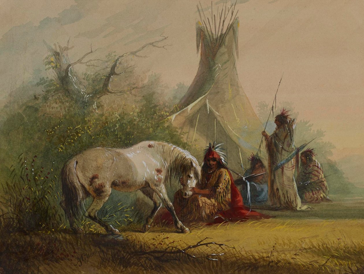Shoshoneindian och hans sällskapshäst av Alfred Jacob Miller