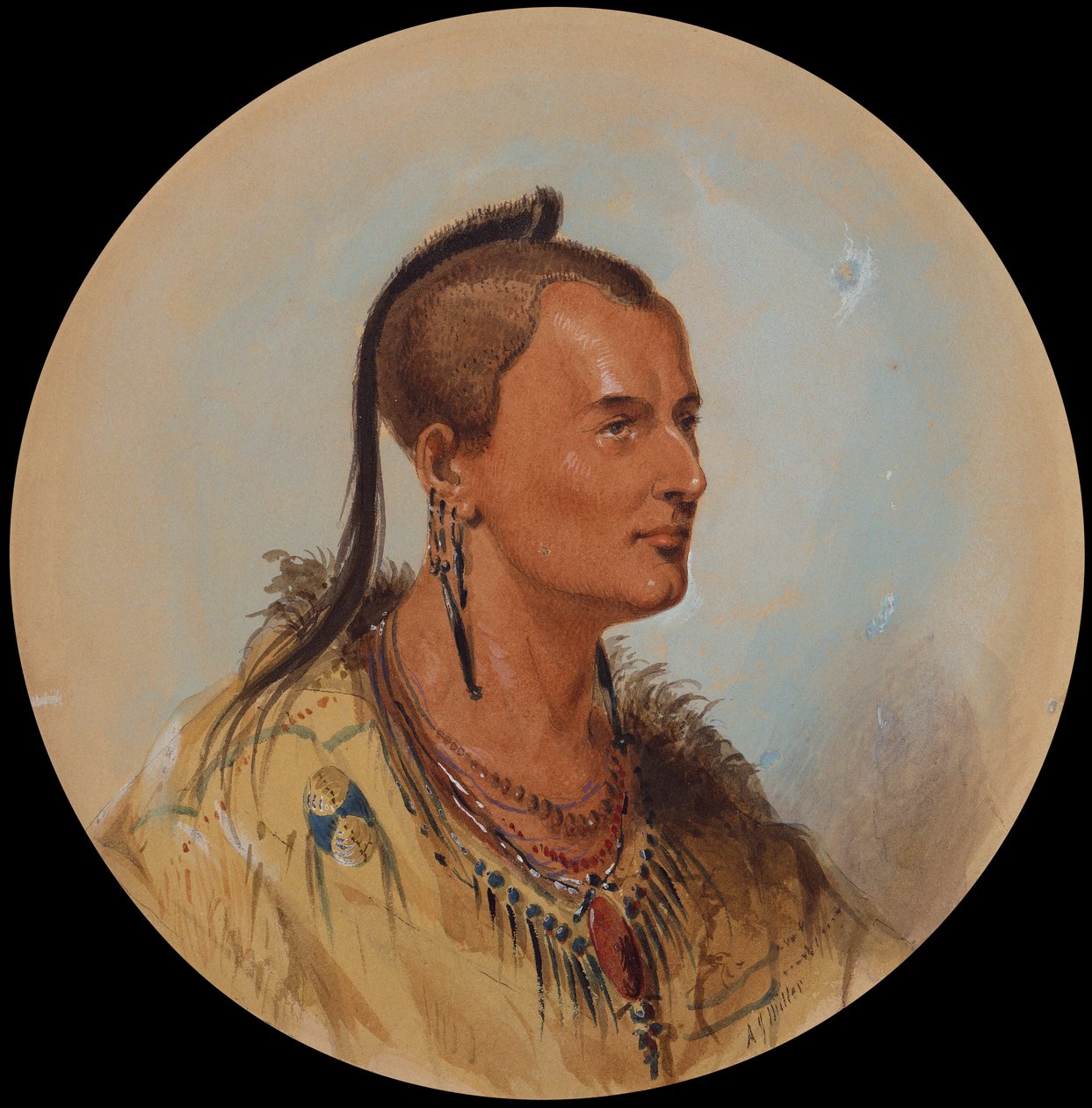 Sioux Brave, ca 1837 (penna, akvarell och gouache på papper) av Alfred Jacob Miller