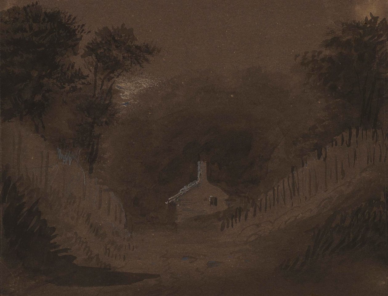 Litet hus bland träd av Alfred Jacob Miller