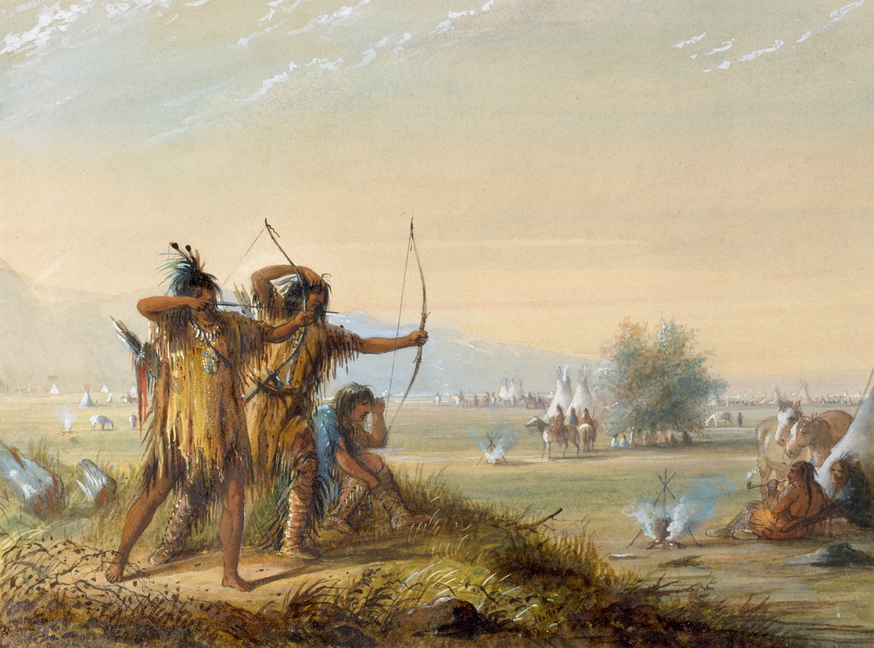 Snakeindianer - Provning av bågar av Alfred Jacob Miller