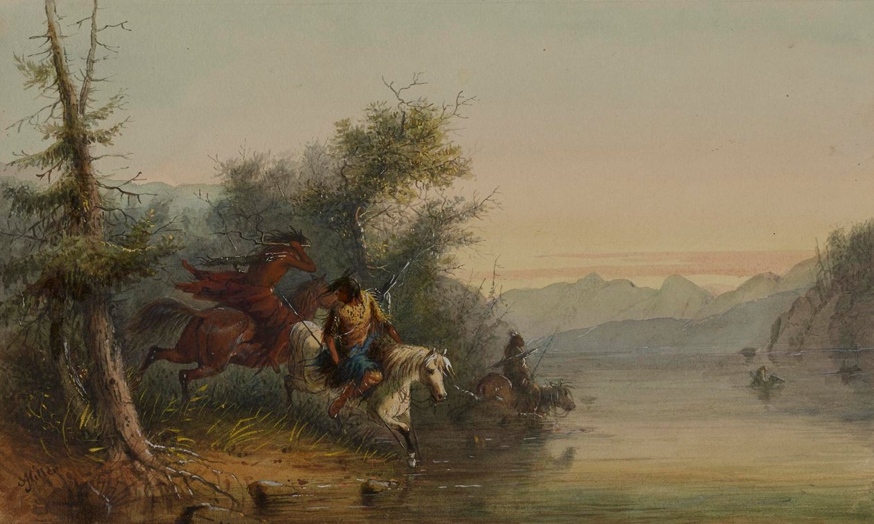 Snake-indianerna: Att vada över en flod av Alfred Jacob Miller