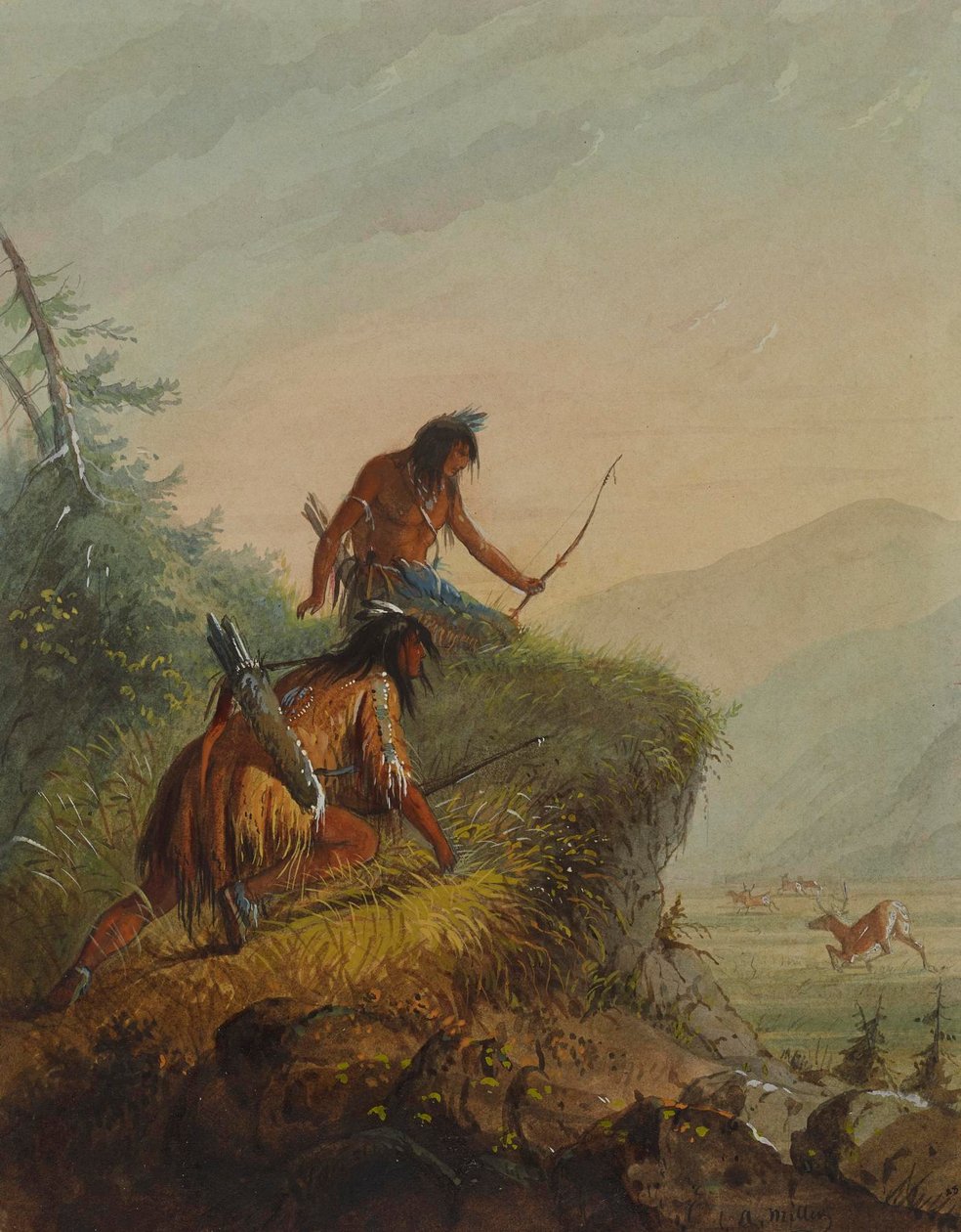 Snakeindianer som jagar älg av Alfred Jacob Miller