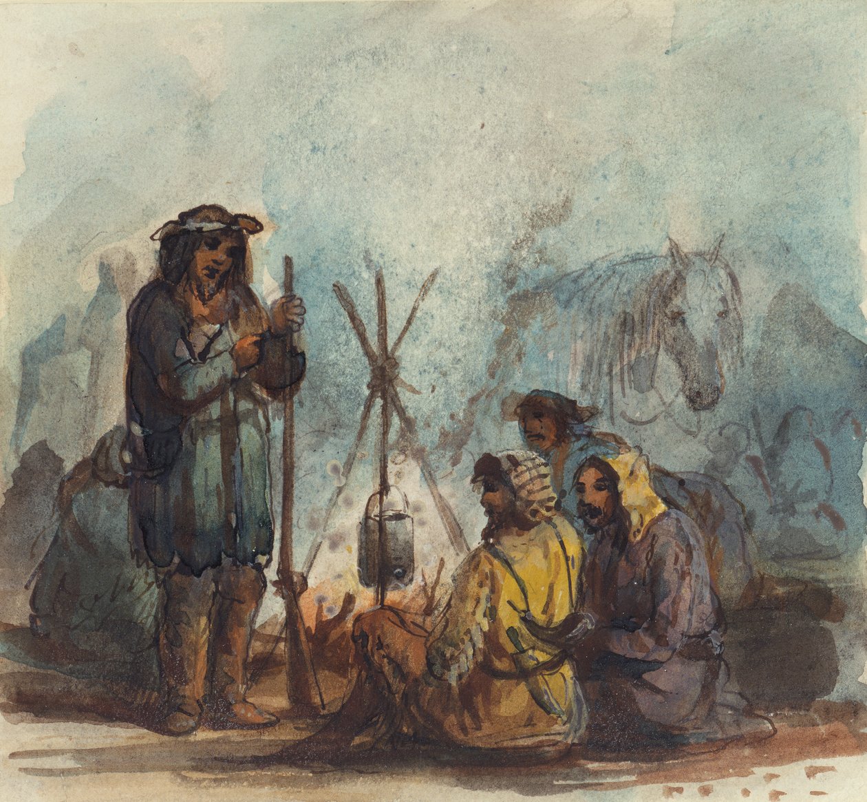 Trappers, ca 1837 (penna och bläck, akvarell och gouache på papper) av Alfred Jacob Miller