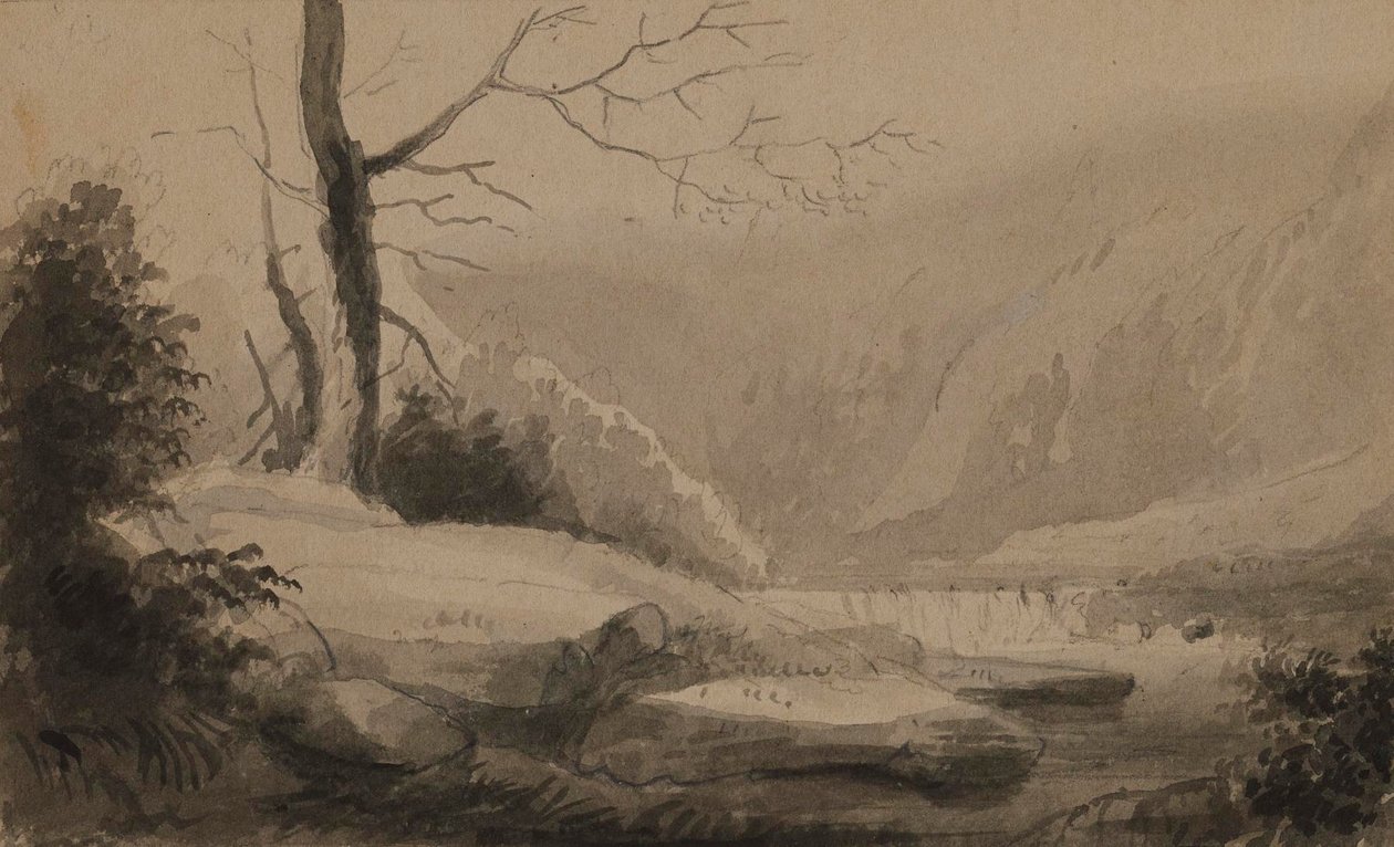 Utsikt över en bäck och berg av Alfred Jacob Miller