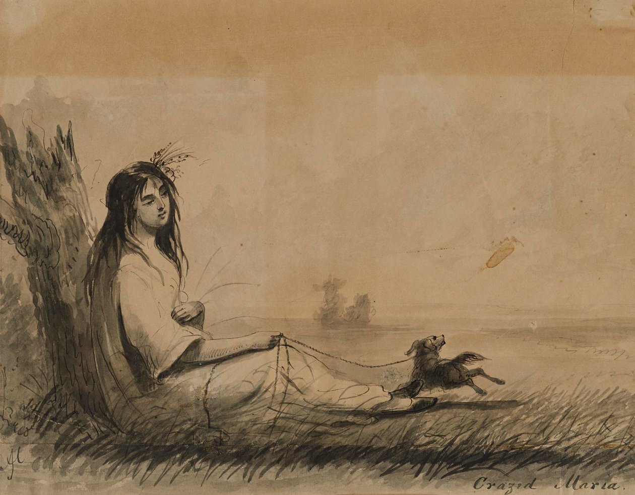 Liggande kvinnor med hund i koppel (ur Laurence Sterne, "En sentimental resa", 1768) av Alfred Jacob Miller