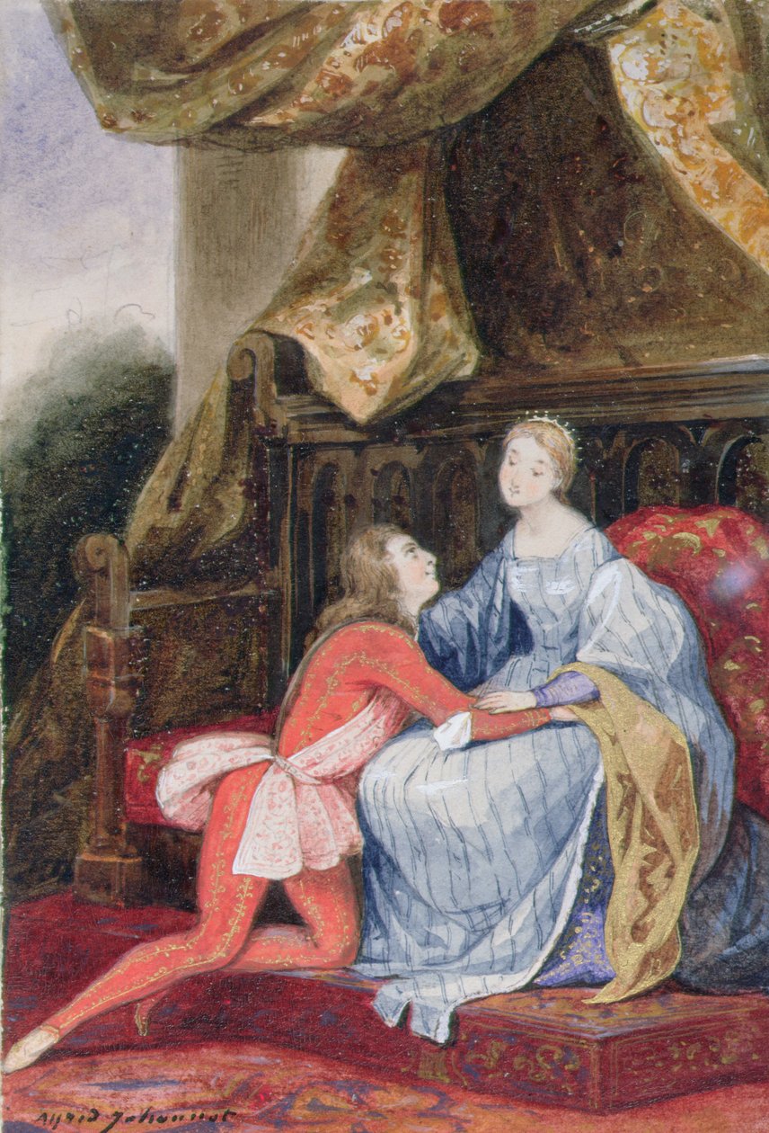 Hövlig kärlek, ca 1830 (gouache på papper) av Alfred Johannot