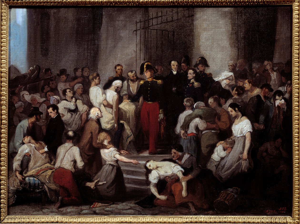 Hertigen av Orleans besöker de sjuka på hotel dieu under koleraepidemin av Alfred Johannot