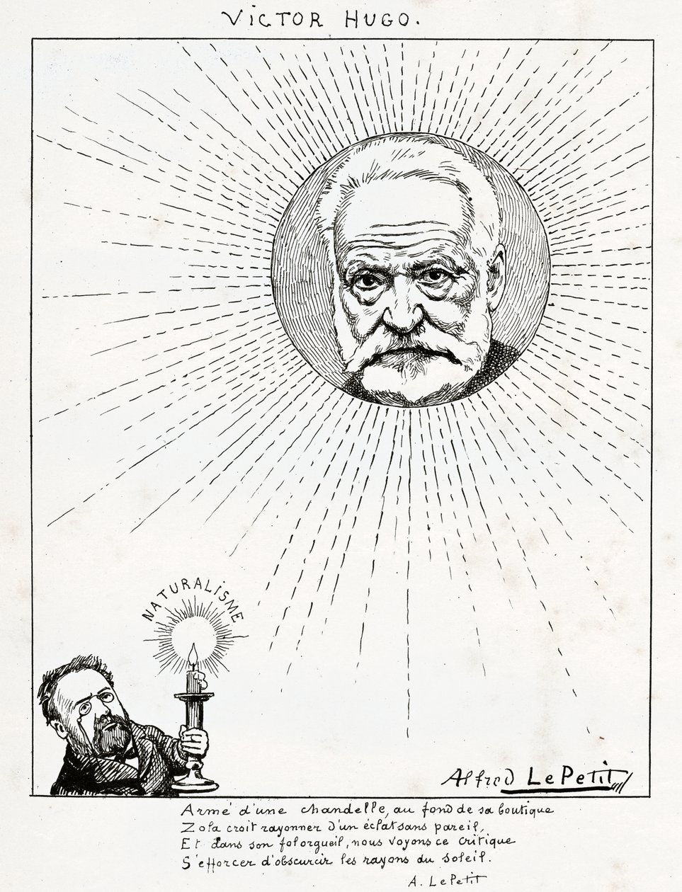 Karikatyr av Victor Hugo och Emile Zola., ca 1875-1880 (gravyr) av Alfred Le Petit