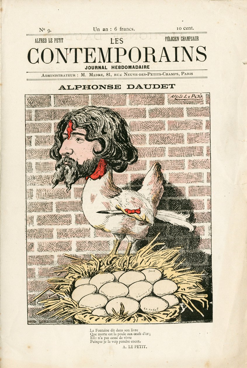 Omslag till "" Les Contemporains"", nummer 9, Satirical in Colours: Alphonse Daudet - Litteratur - Houle, Daudet Alphonse - Illustration av Alfred Le Pepetit (1841-1909) av Alfred Le Petit