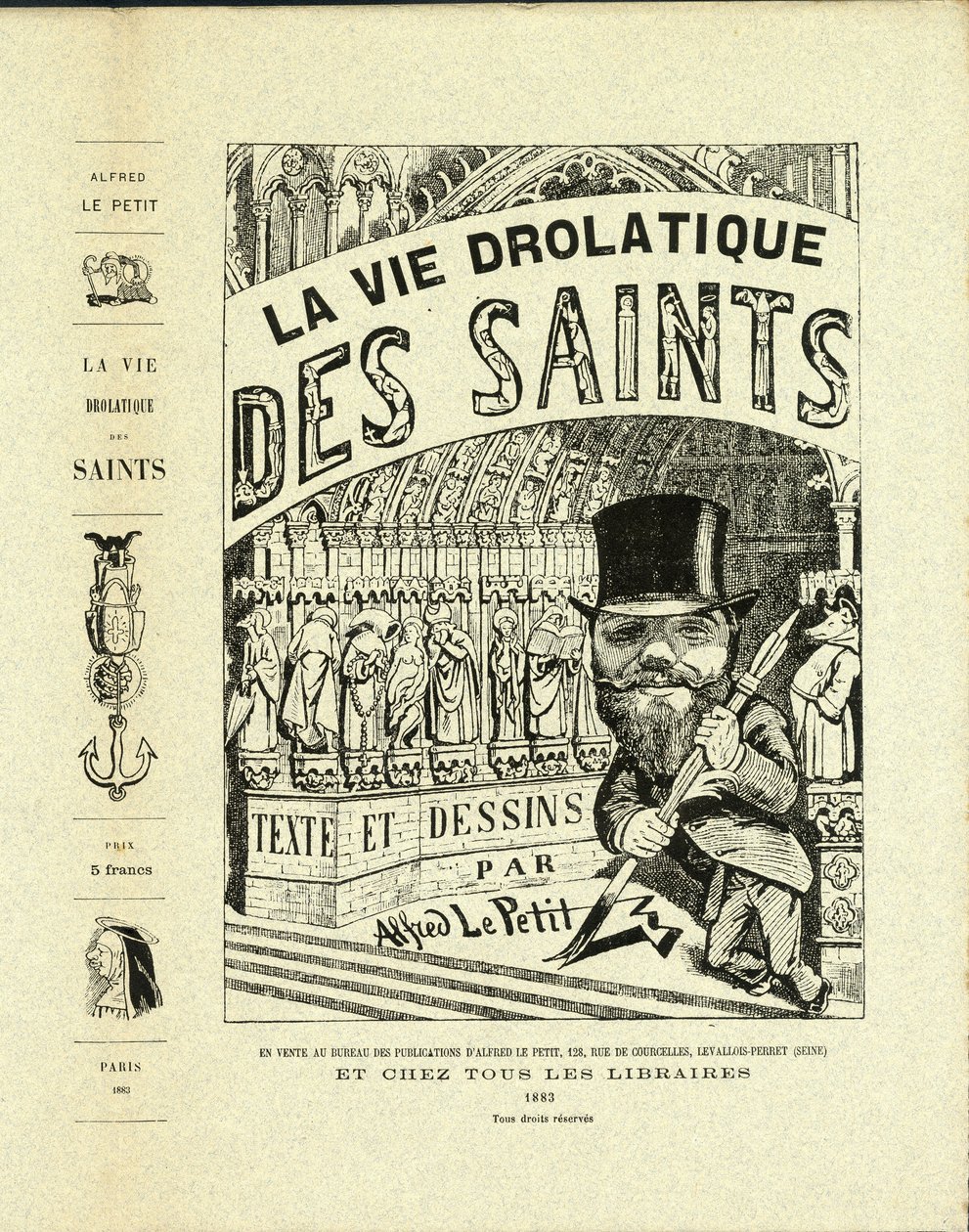Illustration av Alfred The Little (1841-1909) i The Drolatic Life of the Saints - Lådor, Självporträtt - Saints - The Little Alfred av Alfred Le Petit