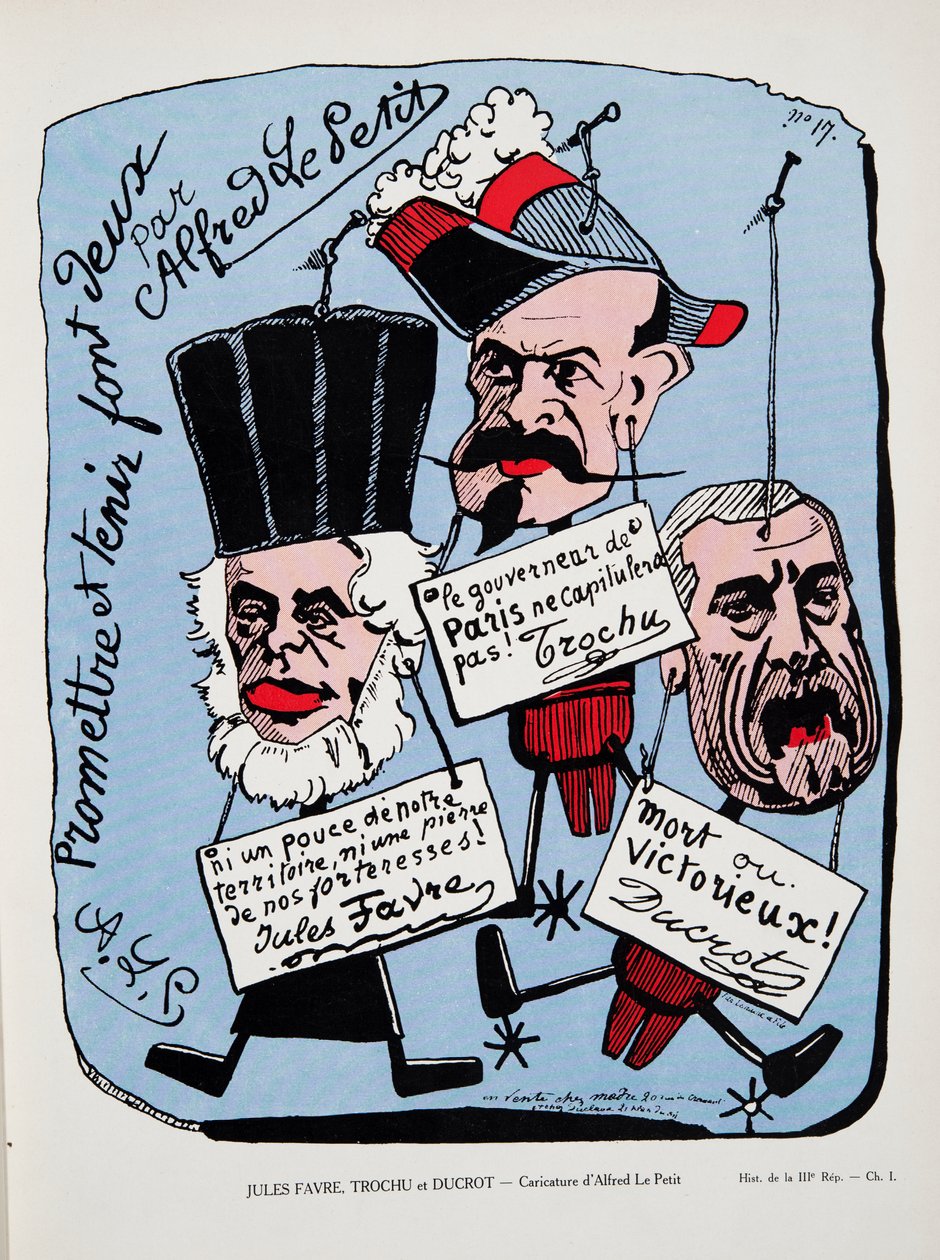 Jules Favre, Trochu och Ducrot, från History of the Third Republic, Vol. I, Politisk historia, pub. 1933 (färg litho) av Alfred Le Petit