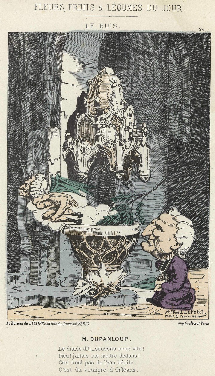 Le Boxis: Tecknad film om Dupanloup - ill. från 1871-02-21 i "Dagens blommor, frukter och grönsaker" av Alfred Le Petit