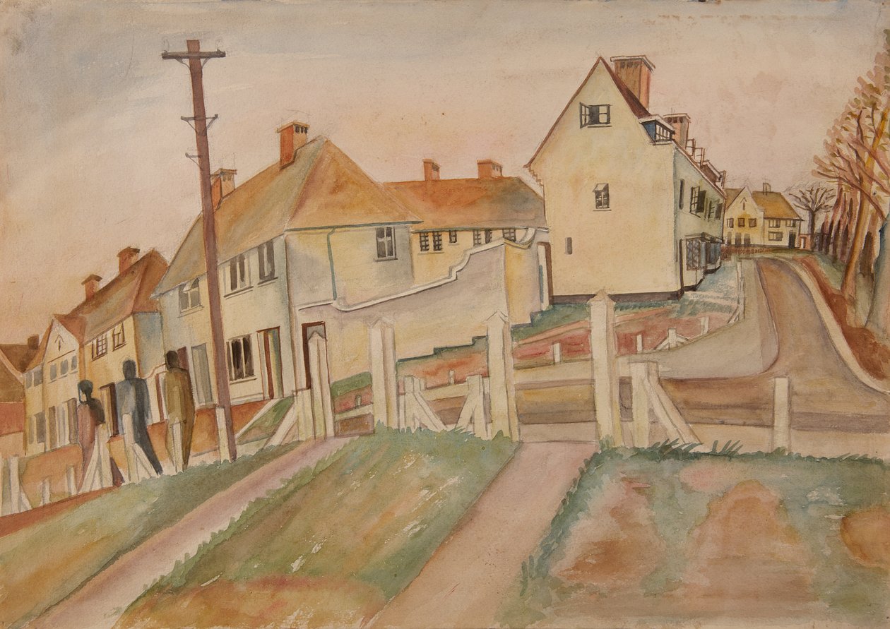 Suburban Scene (akvarell  blyerts på papper) av Alfred Lomnitz