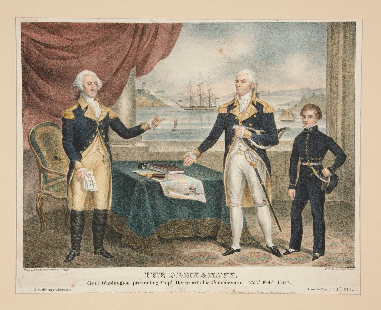 Armén & flottan, genl. Washington presenterar kapten Barry med sin kommission av Alfred M. Hoffy