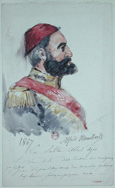 Sultan Abd al-Aziz (1830-76) 1867 (akvarell på papper) av Alfred Mouillard
