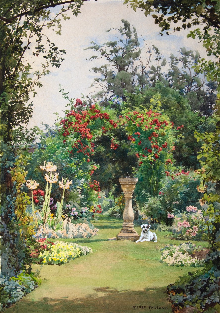Vid soluret, försommar, Broadway (akvarell med bodycolour) av Alfred Parsons