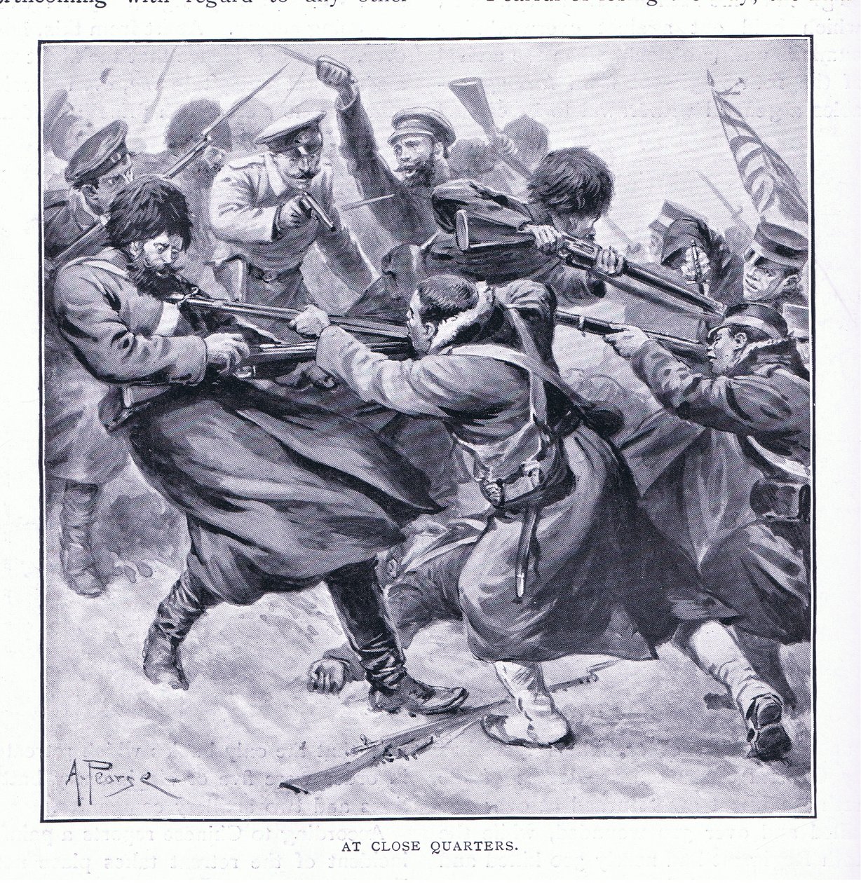 På nära håll, illustration från Cassells History of the Russian-Japanese War Vol 1, c.1900 av Alfred Pearse