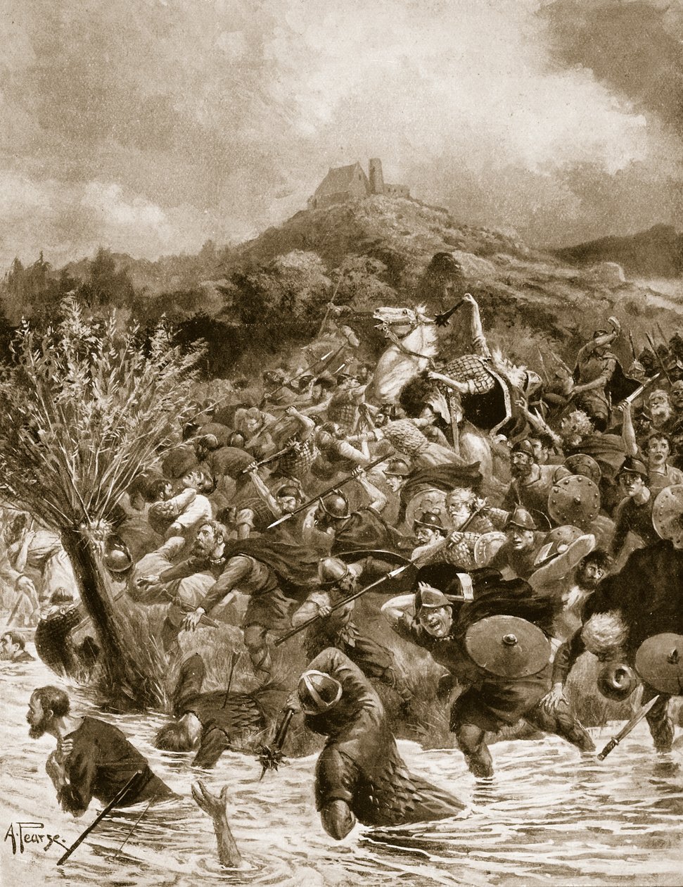 Kung Penda dödad i Winwaedfield, 655, illustration från 