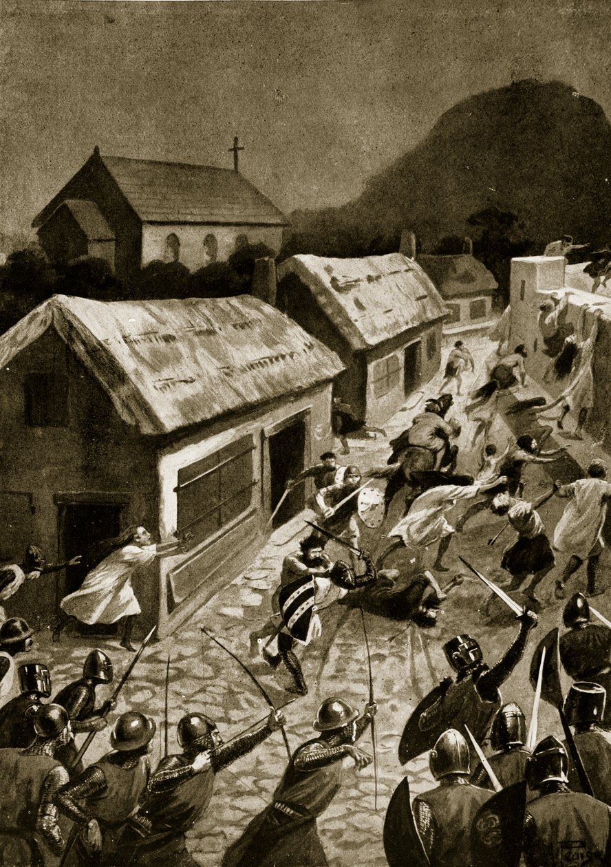 Skottarnas stormning av Berwick, november 1354, illustration från 