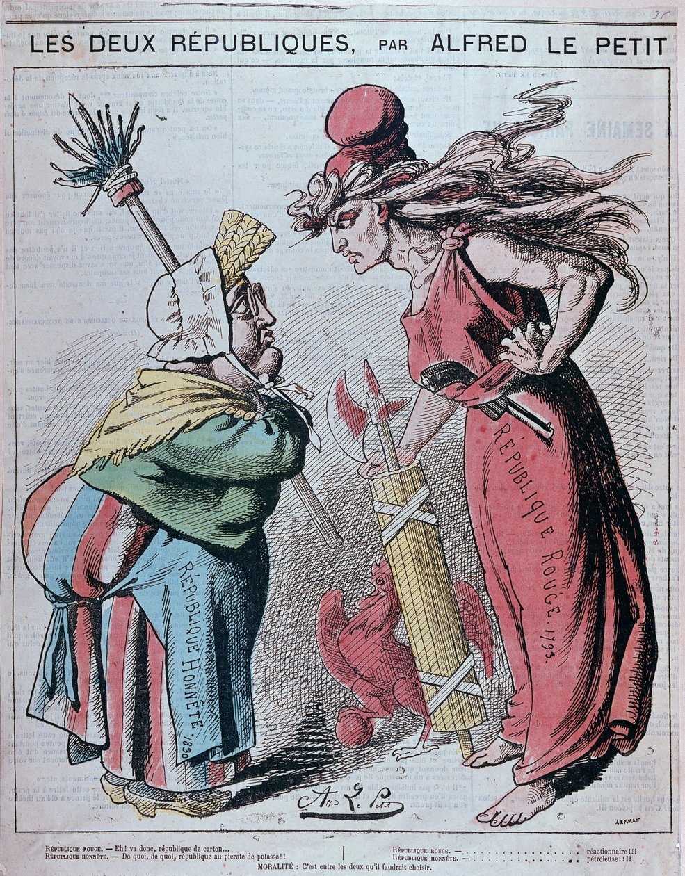 Tecknad film om de två republikerna, "" Honnete Republic (1830) och Red Republic (1793)" av Alfred Le Petitty i "" Le Grelot""" 1872 av Alfred Petit
