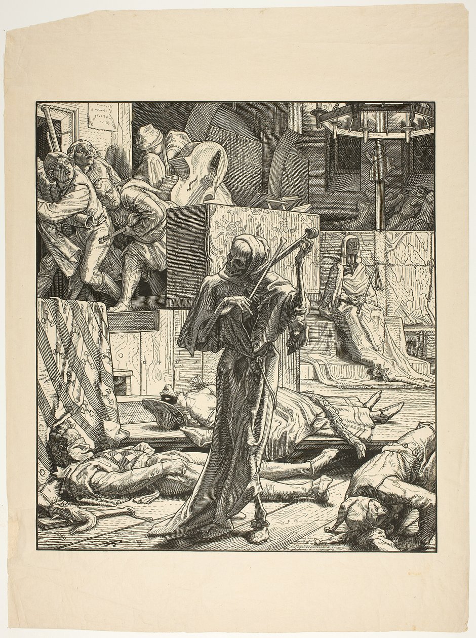 Death the Strangler, det första utbrottet av kolera på en maskerad bal i Paris, 1831 av Alfred Rethel