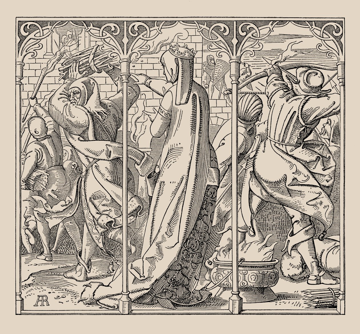 Die Nibelungen. Hur drottningen gav order om att bränna ner hallen, 1840-1841. av Alfred Rethel
