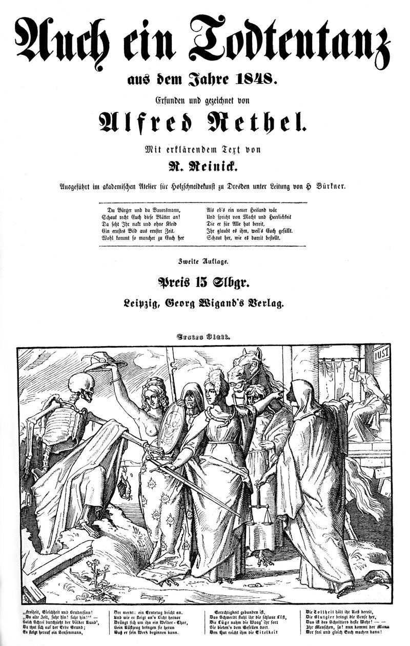Totentanz 1848: Döden skickas till jorden av Alfred Rethel