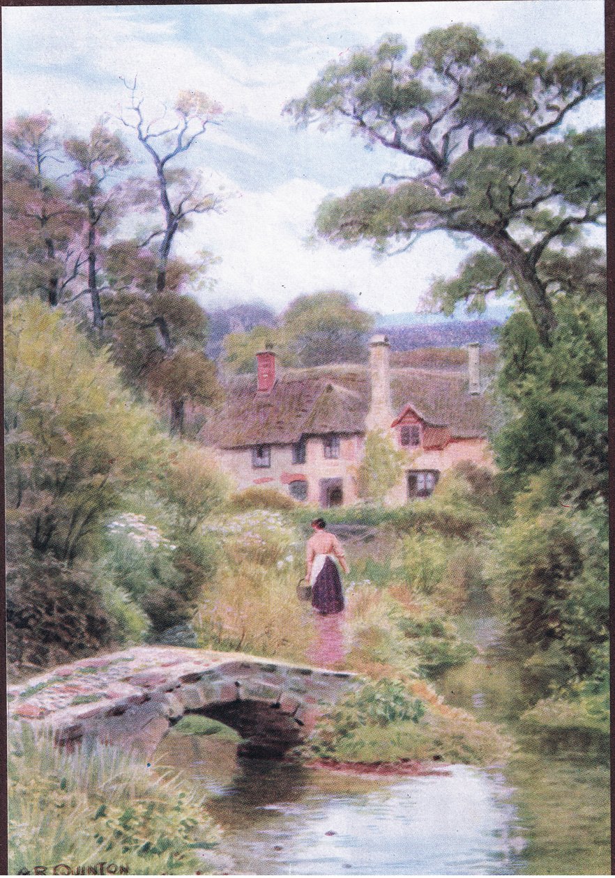 Gångbro, nära Porlock, Somerset, från The Cottages and the Village Life of Rural England publicerad av Dent & Sons Limited av Alfred Robert Quinton