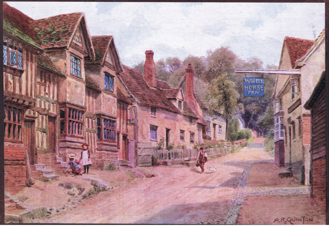 Hus tidigare ockuperade av vävare, Kersey, Suffolk, från The Cottages and the Village Life of Rural England utgiven av Dent & Sons Limited av Alfred Robert Quinton