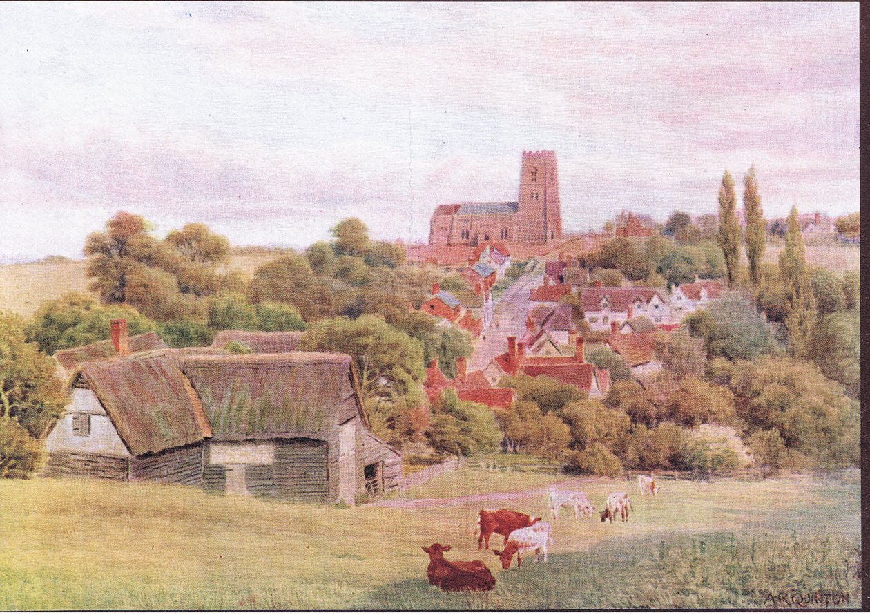 The Church on the Hill, Kersey, Suffolk, från The Cottages and the Village Life of Rural England publicerad av Dent & Sons Limited, 1912 av Alfred Robert Quinton