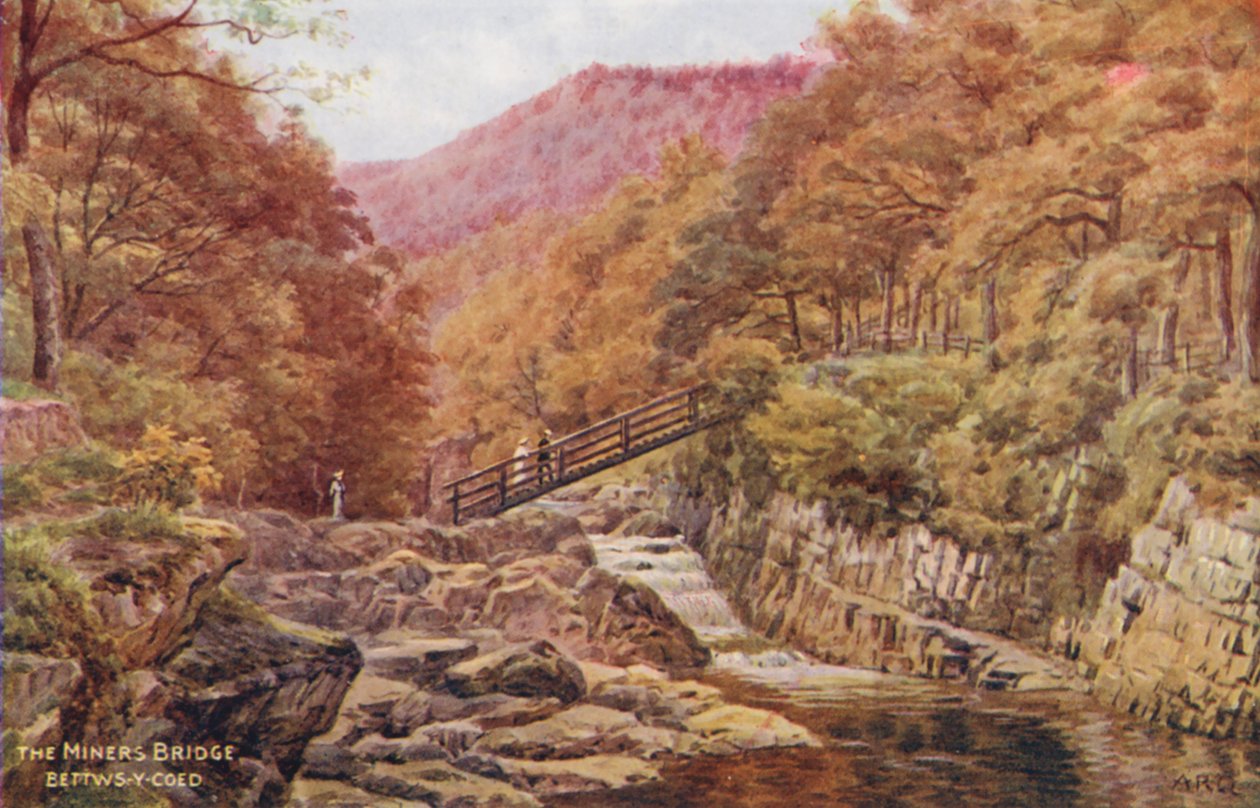 Gruvarbetarnas bro, Bettws-Y-Coed (färglitografi) av Alfred Robert Quinton