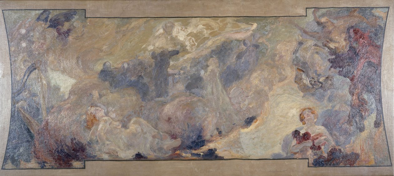 Skiss för Petit Palais, galerie sud: La musique fantastique, mellan 1906 och 1917 (duk, olja) av Alfred Roll