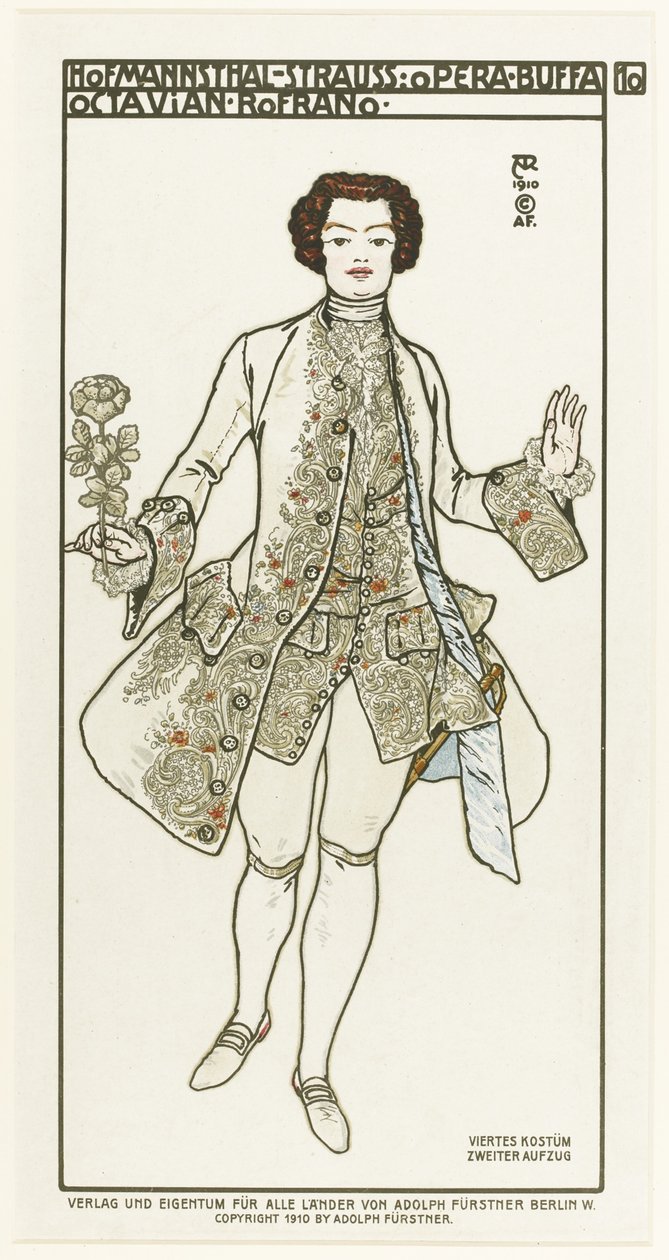 Kostymdesign för operan Der Rosenkavalier The Knight of the Rose av Richard Strauss, 1910 av Alfred Roller