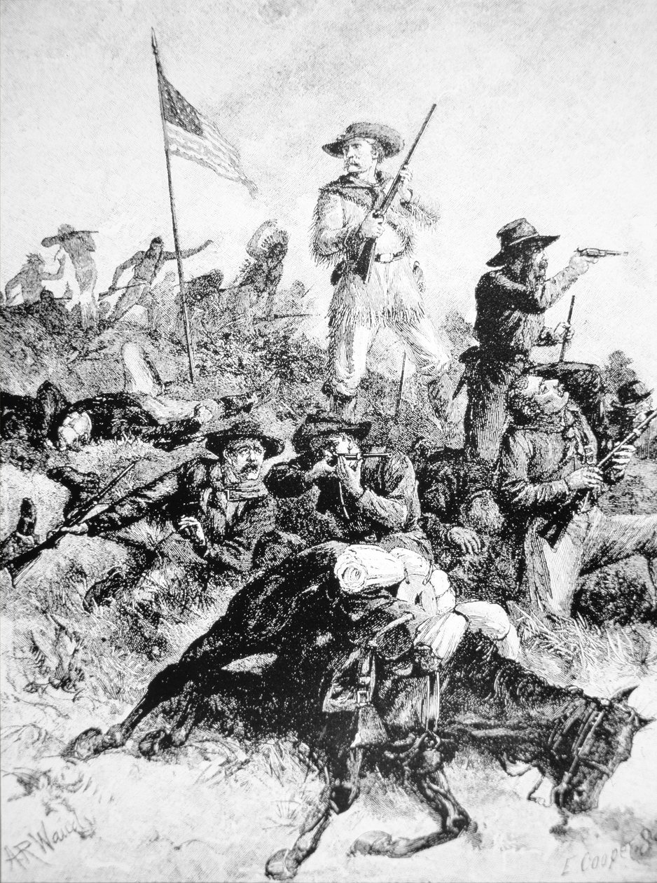 Illustration av slaget vid Little Bighorn, 25 juni av Alfred Rudolph (after) Waud
