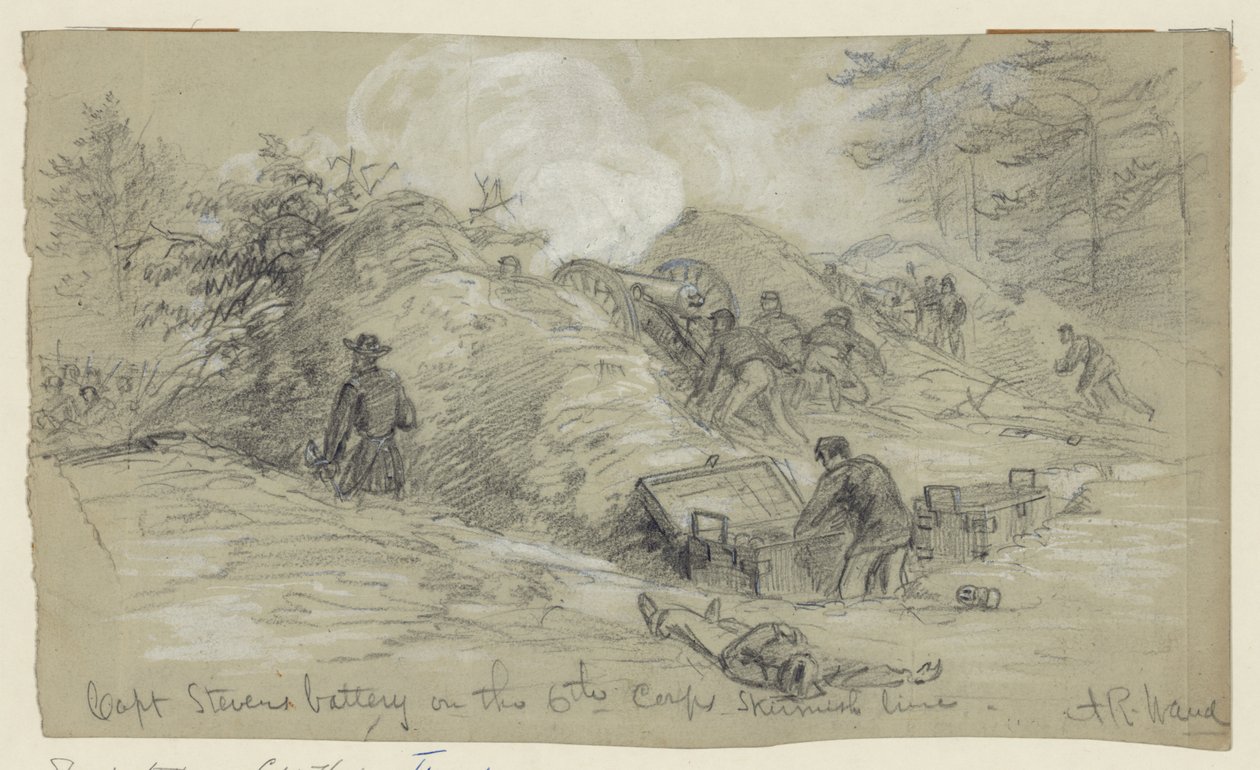 Capt. Stevens batteri på 6th Corps Skirmish -linjen av Alfred Rudolph Waud