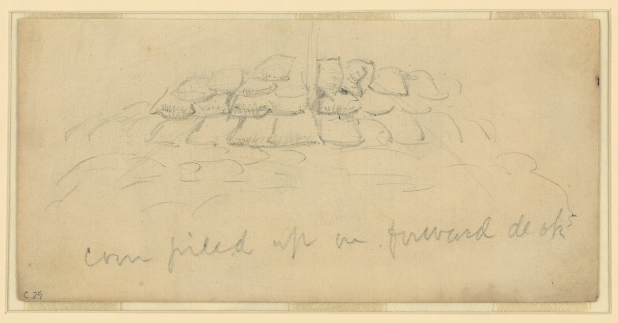 Majs staplade upp på framdäck av Alfred Rudolph Waud