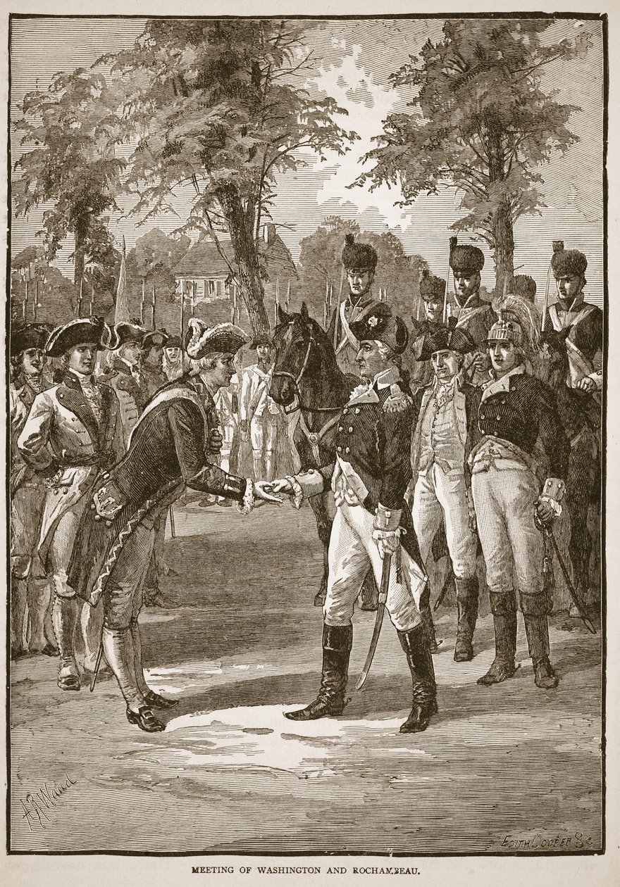 Möte mellan Washington och Rochambeau, pub. 1896 av Alfred Rudolph Waud