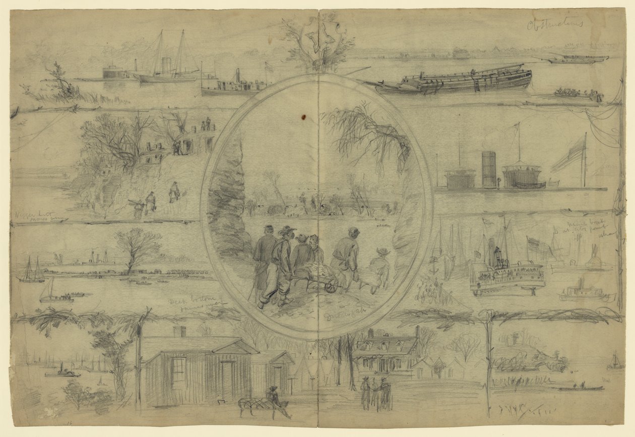Scener associerade med Dutch Gap Canal av Alfred Rudolph Waud