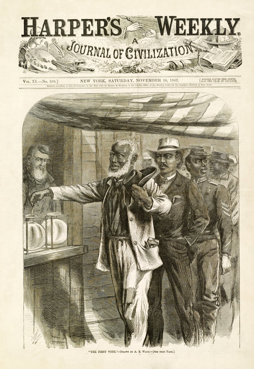 Den första omröstningen, pub. Harpers Weekly, 1867 av Alfred Rudolph Waud