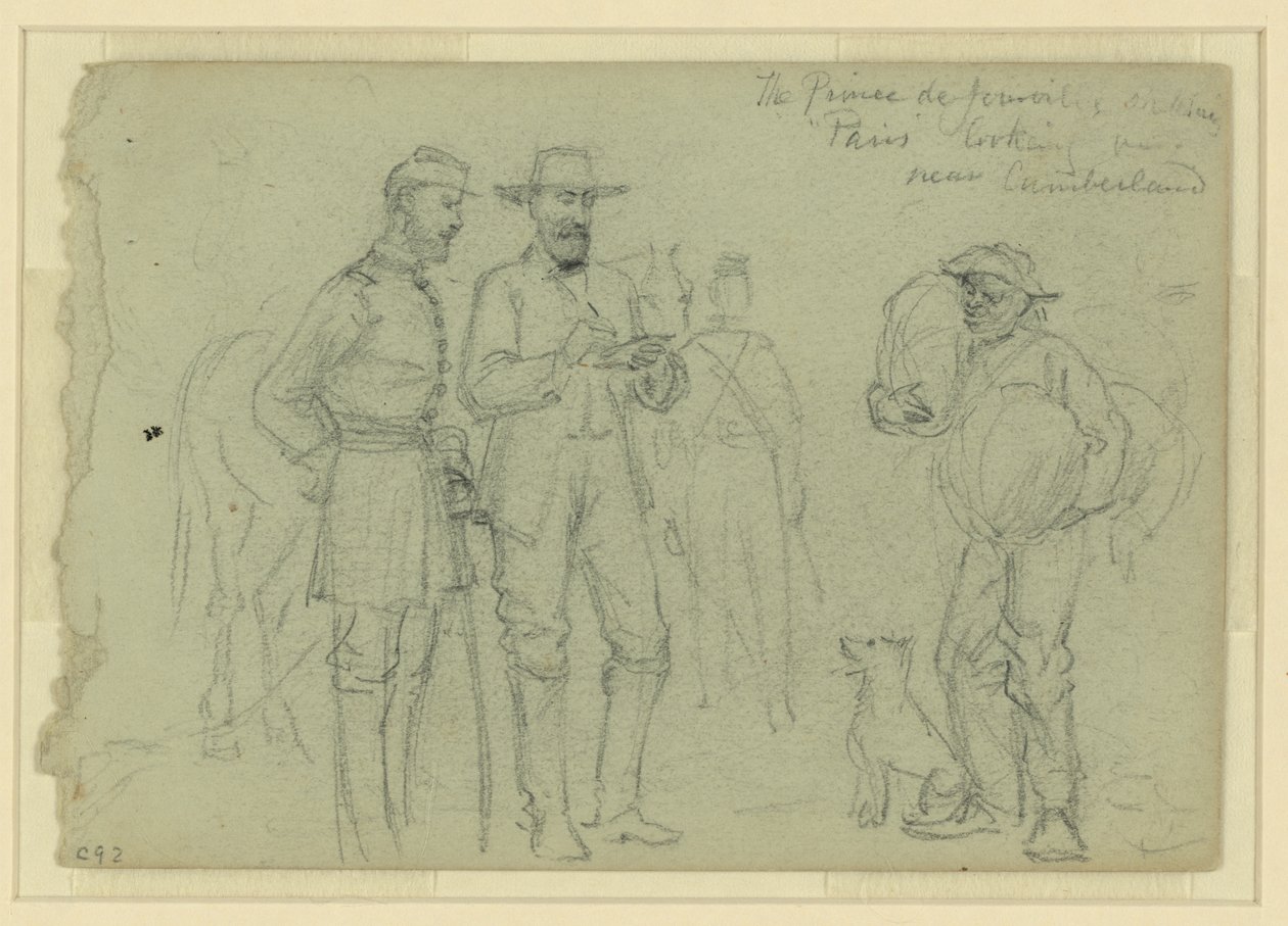 Prinsen de Joinville skissar "Paris" och tittar på, nära Cumberland av Alfred Rudolph Waud