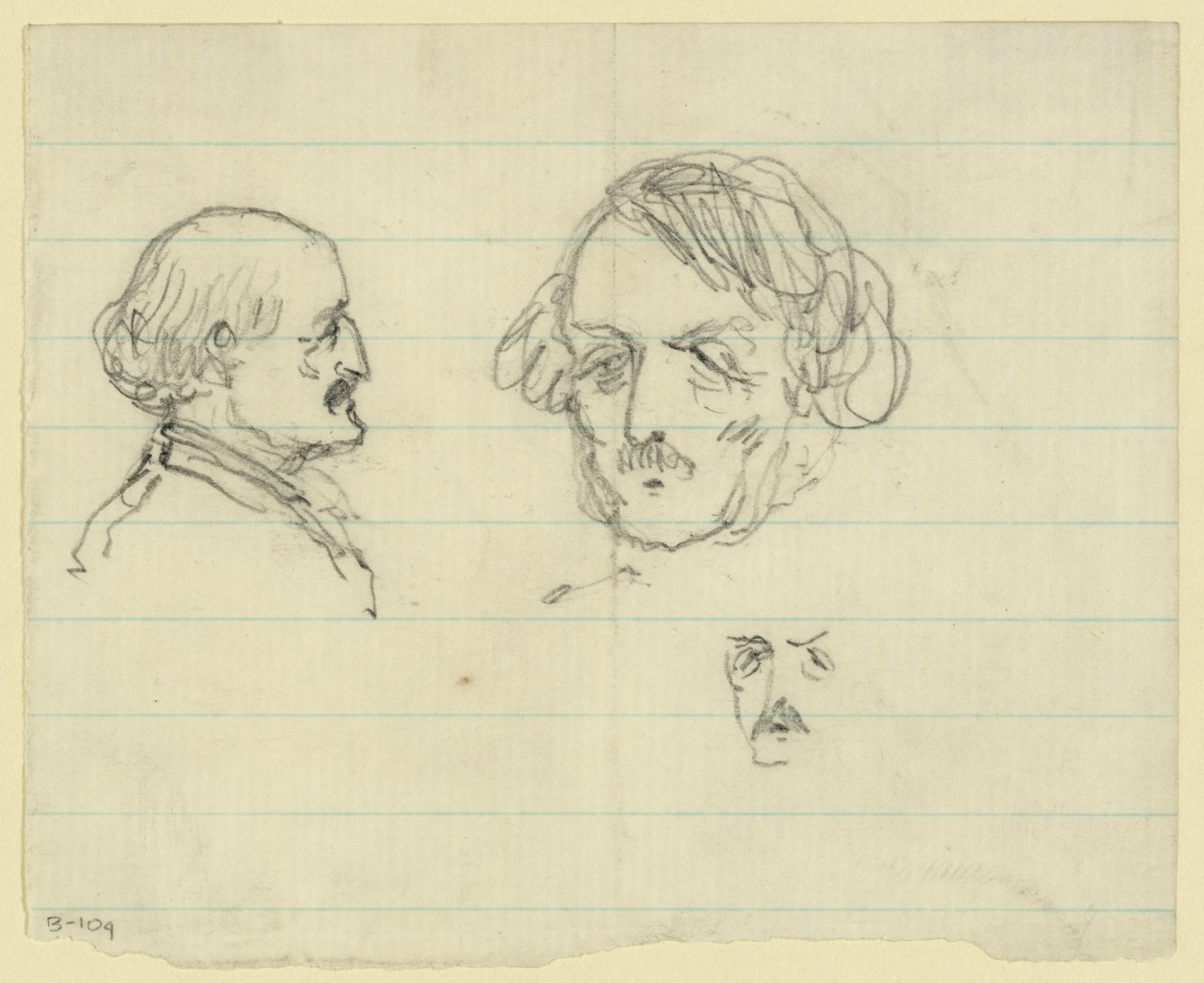 Tre bystporträtt, inklusive Benjamin Butler av Alfred Rudolph Waud