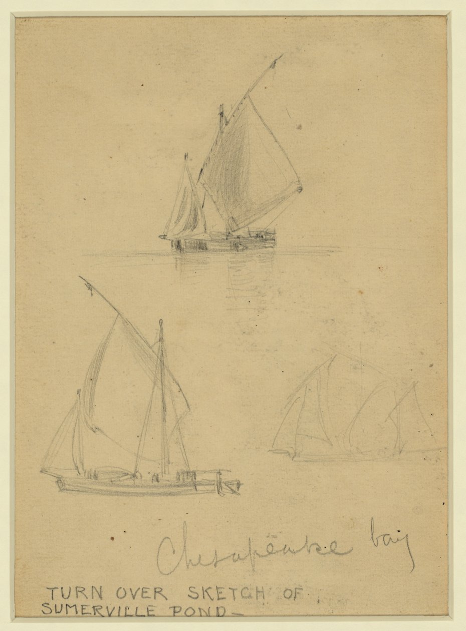 Tre segelbåtar på Chesapeake Bay av Alfred Rudolph Waud