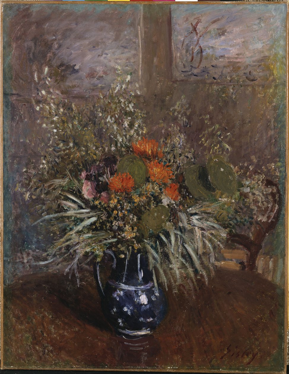 En bukett med blommor av Alfred Sisley