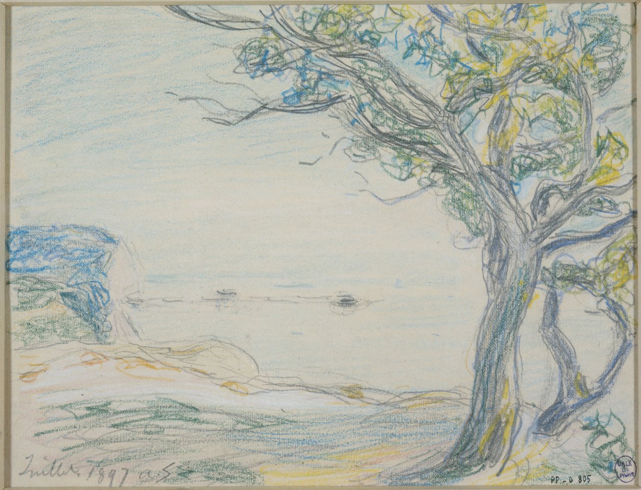 Träd vid havet av Alfred Sisley