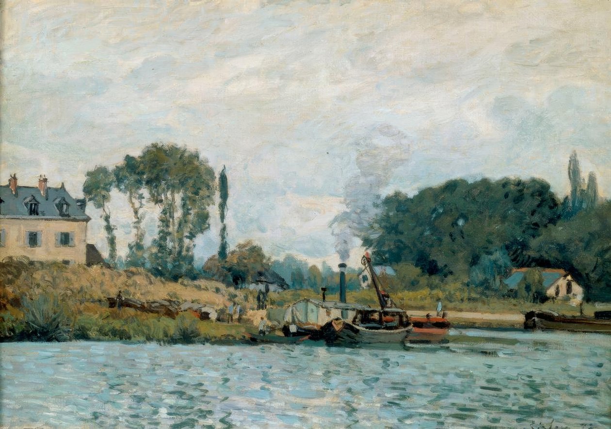 Båtar vid Bougival slussen av Alfred Sisley