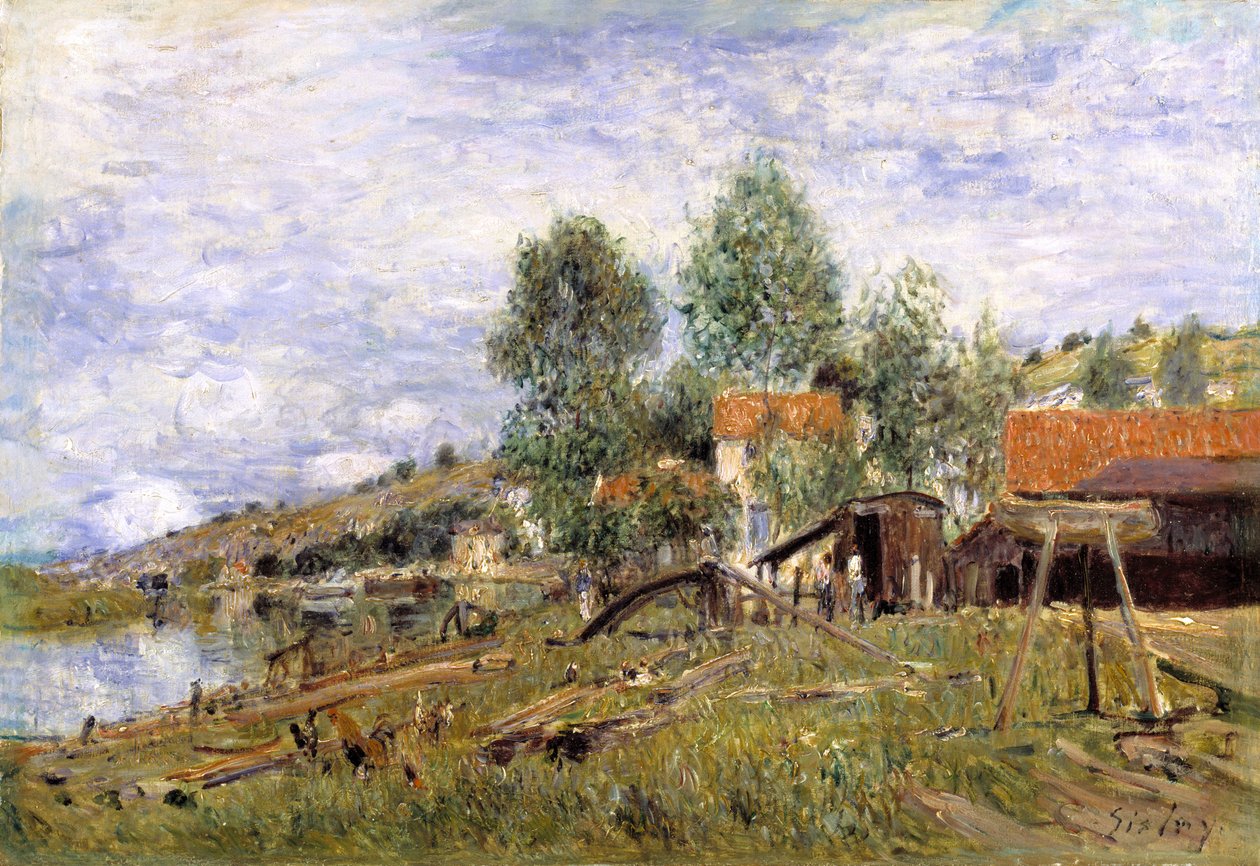 Båtvarv i Saint-Mammes av Alfred Sisley